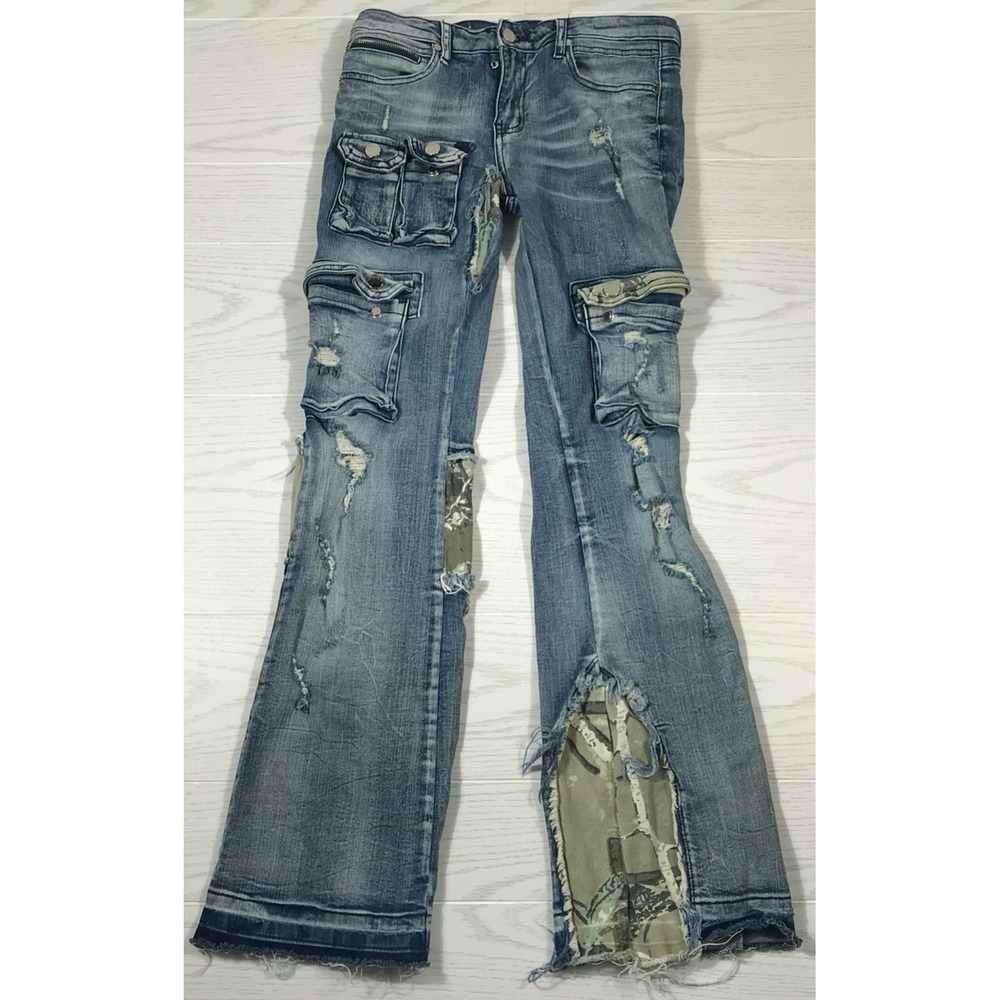 Rockstar Original Cargo Jeans Men's 30x32 Denim Flare Stacked Frayed Streetwear